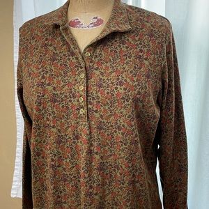 NorthCrest Women's Plus dark knit green/brown floral tunic, button front, collar